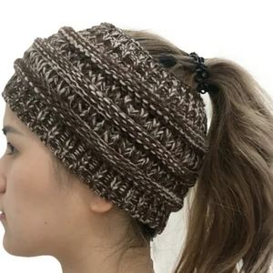 Brown+White Splice Crochet Knit Headband